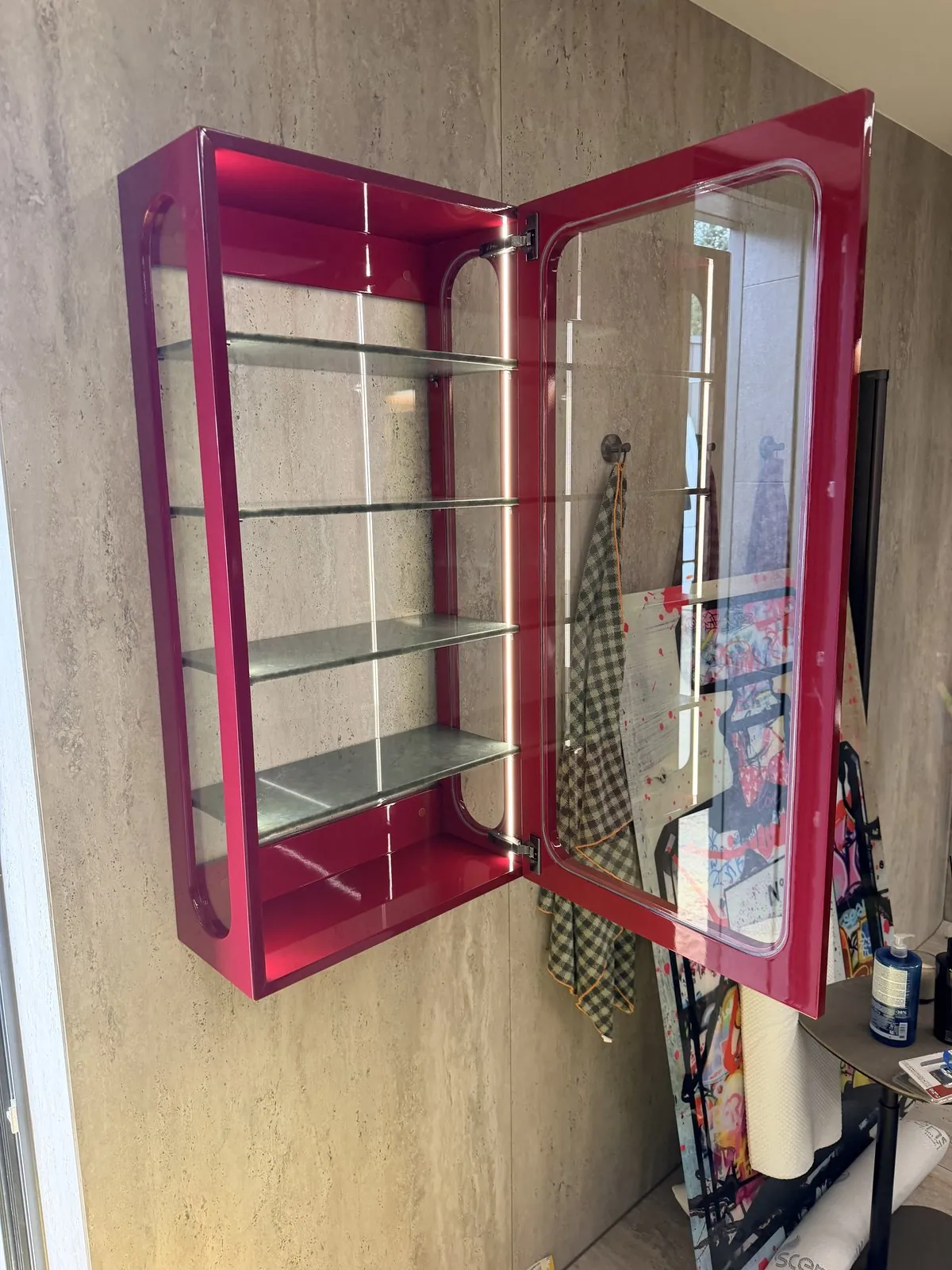 Red lit display cabinet